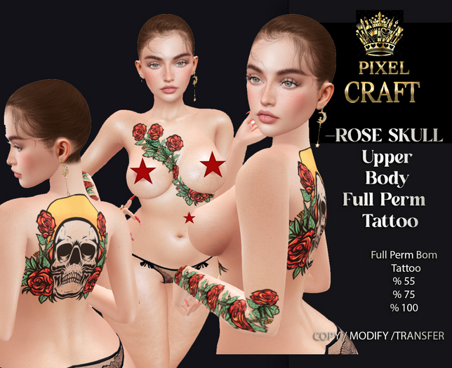 5/ ROSE SKULL TATTOO FULL PERM