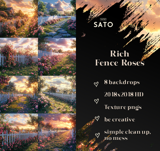 SATO - Rich Fence Roses backdrops (UNPACK)