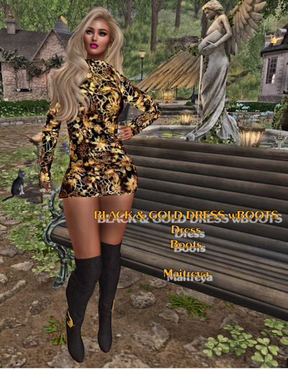 BLACK & GOLD DRESS wBOOTS