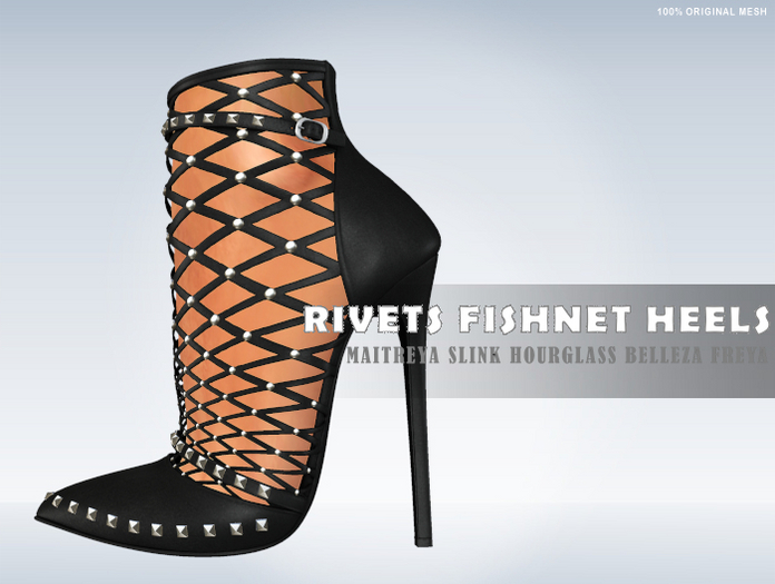 iS Rivets Fishnet Heels BLACK