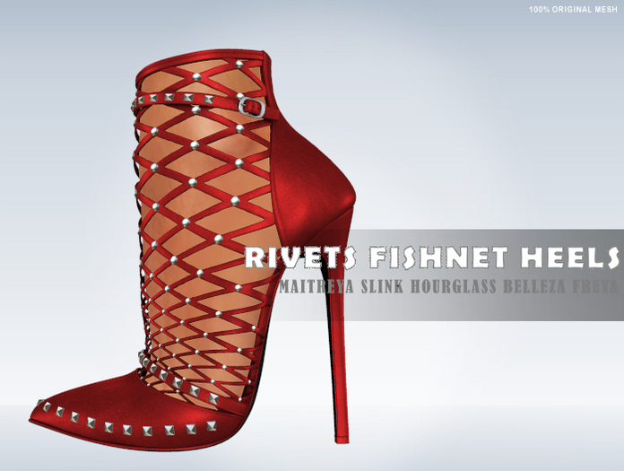 iS Rivets Fishnet Heels RED