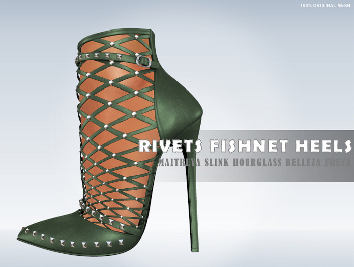 iS Rivets Fishnet Heels OLIVE