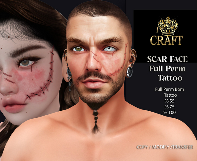 9/ PIXEL CRAFT SCARS FACE TATTOO FULL PERM