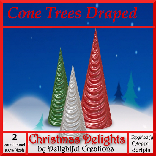 Cone Trees, Draped Red, Green, White