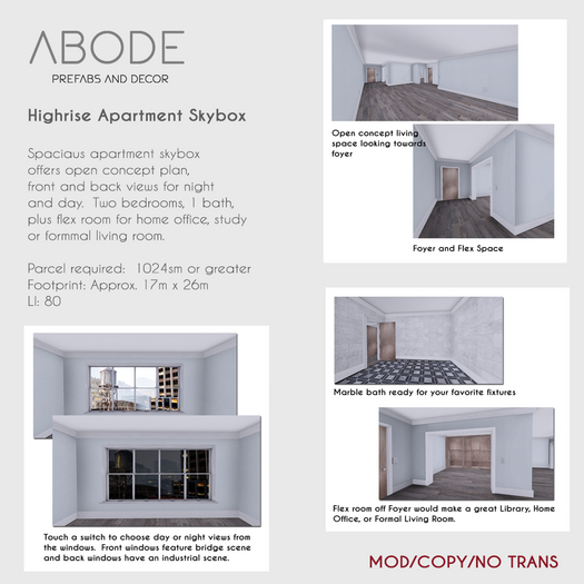 ABODE High Rise Apartment Skybox with day and night views