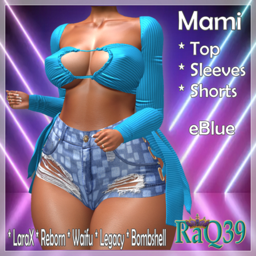 [R39] Mami Top/Sleeves & Shorts-eBlue