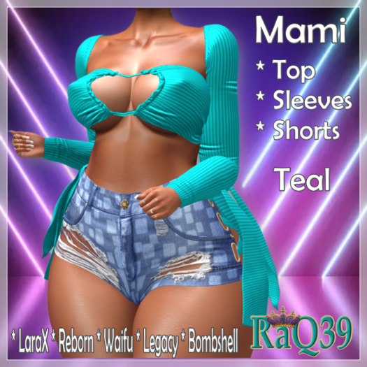 [R39] Mami Top/Sleeves & Shorts-Teal