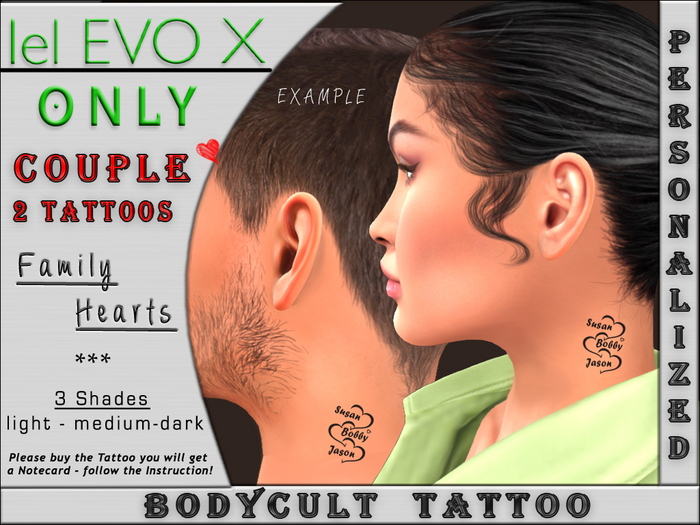 BodyCult Custom EvoX Neck COUPLE Family Heart - 2 Tattoos