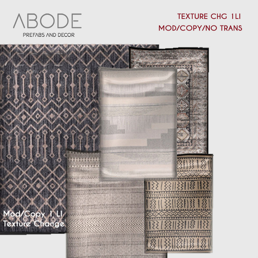 ABODE - Tribal Rug Collection - Texture Change, Just 1 LI most reasonable sizes. Rugs