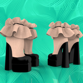 Black Beige Ruffle Heels Kupra