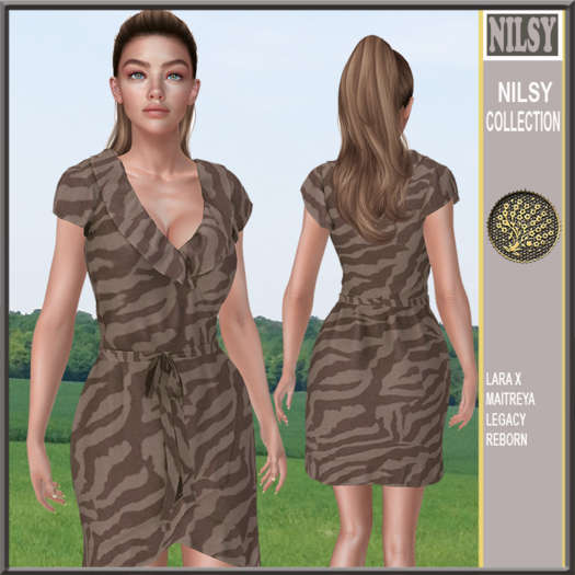 SKIN PRINT RUFFLE NECK WRAP DRESS