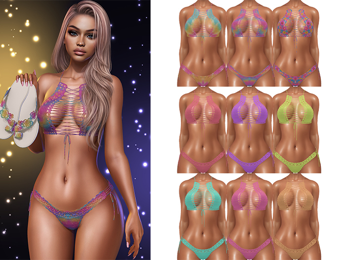 Eden Boho Crochet Bikini [Vivid Pack] - Maitreya LaraX • PetiteX • Legacy • Reborn Beachwear