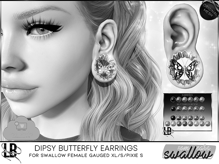 LB - Dipsy Butterfly Earrings *For Swallow Gauged Ears* DEMO