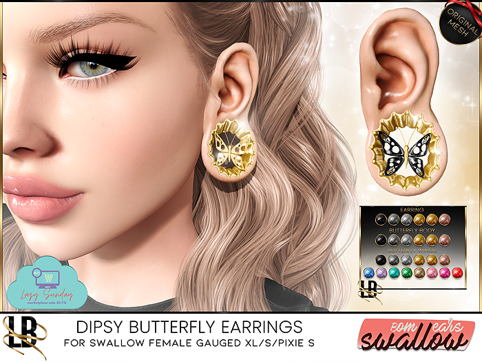 LB - Dipsy Butterfly Earrings *For Swallow Gauged Ears* w/HUD