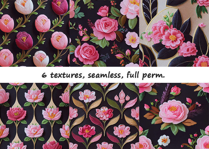 6  Seamless  Pink Roses Fabric Textures FP