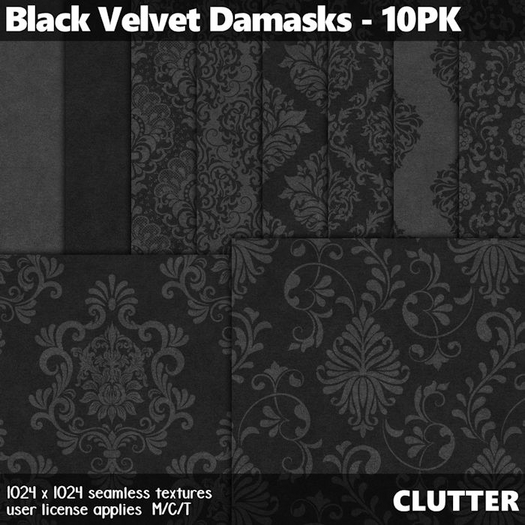 Clutter - Black Velvet Damasks - 10PK