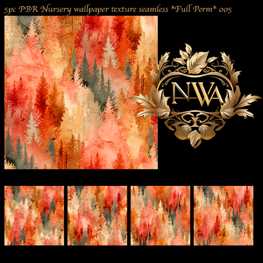 5pc PBR Nursery wallpaper texture  "Forest Whispers" seamless *Full Perm* 005