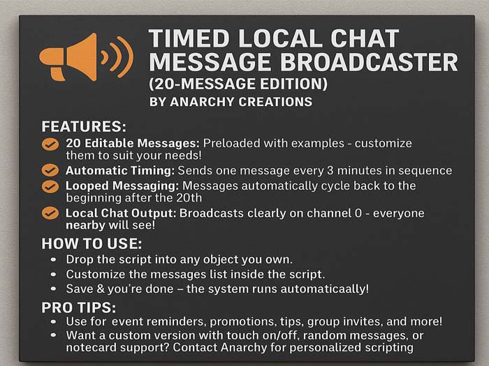 Timed Local Chat Message Broadcaster - 20 Message Edition