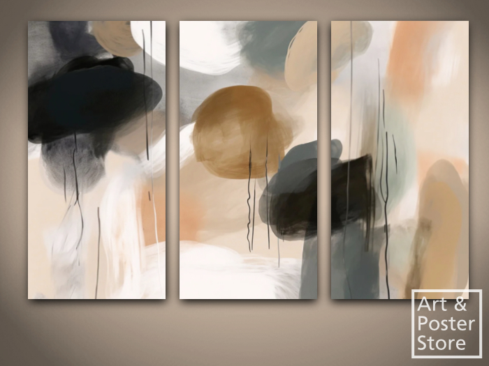 Floating Shapes | Decorative Wall Decor | 3 Panel Canvas 