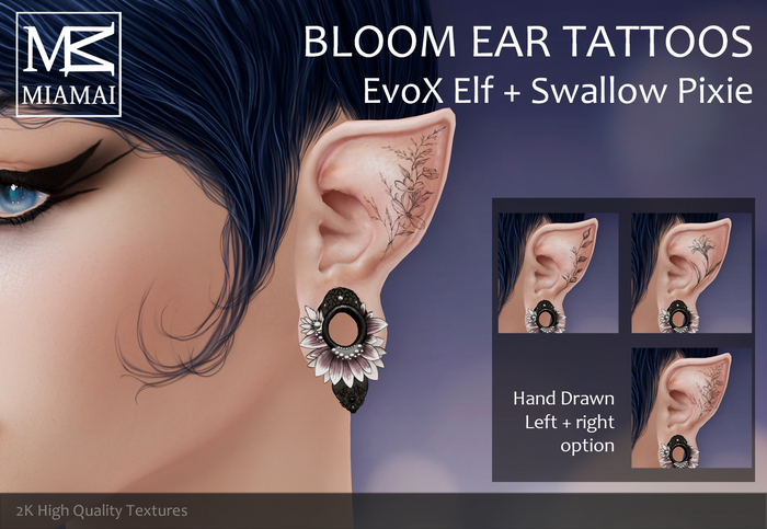 Miamai_Bloom Ear Tattoos_LeL Elf + Swallow Pixie DEMO