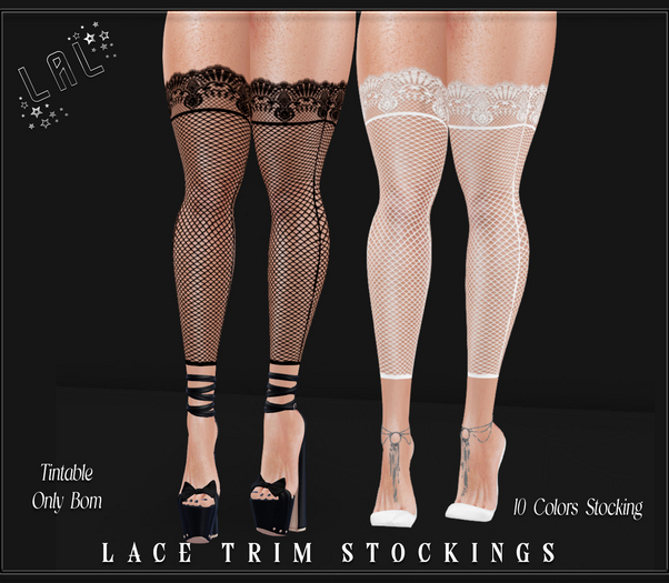 LAL-Lace Trim Fishnet  Stocking Only Bom-Tintable