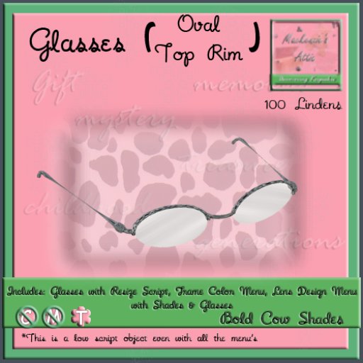 [M.A.] Oval Top Rim Bold Cow Glasses [Boxed]