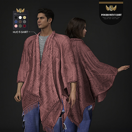 Poncho With T-shirt-Pink