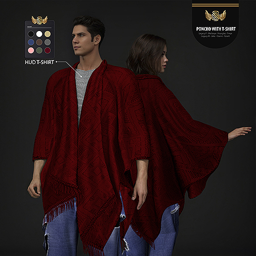 Poncho With T-shirt-Red