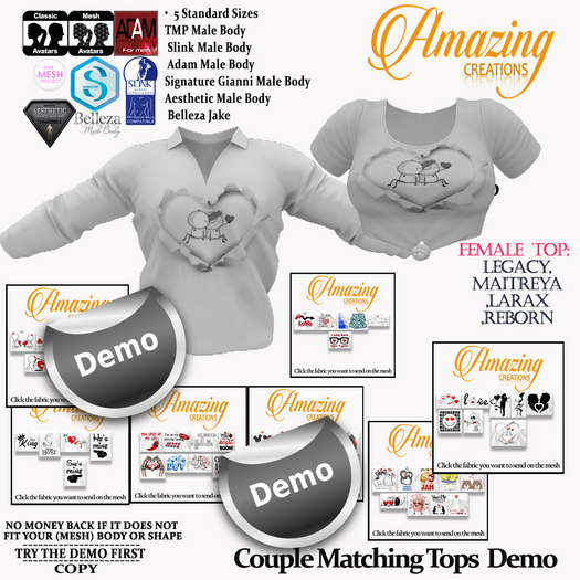 AmAzInG CrEaTiOnS Couple Matching Tops  Demo (M F)