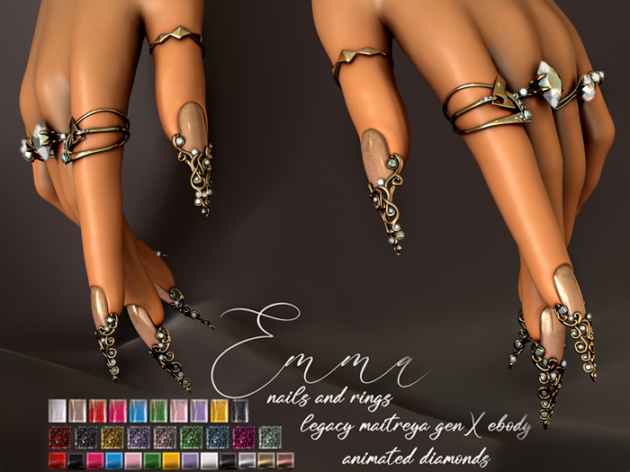 Pure Poison - Emma Nails and Rings with animated diamonds for Legacy, Maitreya, Ebody, GenX