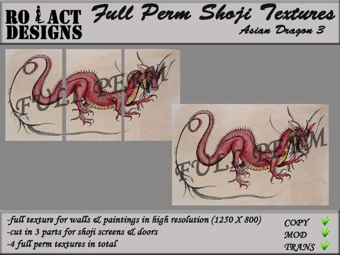 ..::RO!ACT::..DESIGNS Full Perm Asian Shoji Textures- Asian Dragon 3