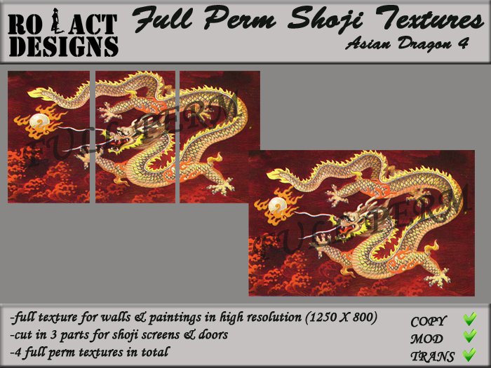 ..::RO!ACT::..DESIGNS Full Perm Asian Shoji Textures- Asian Dragon 4