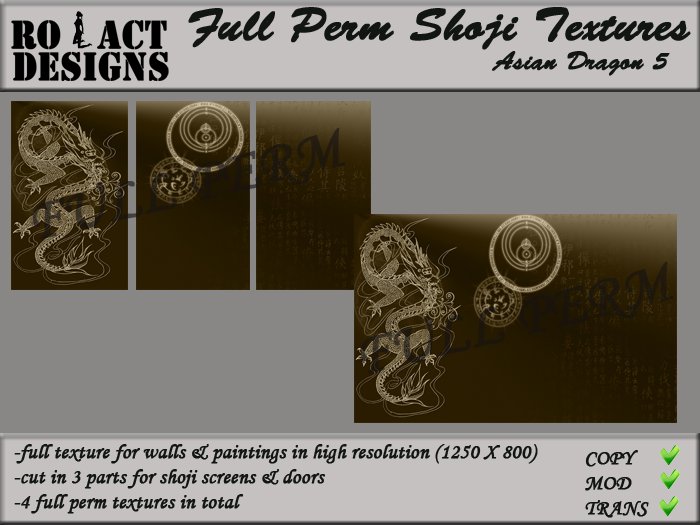 ..::RO!ACT::..DESIGNS Full Perm Asian Shoji Textures-Asian Dragon 5