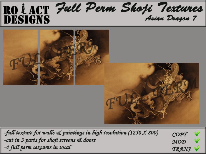 ..::RO!ACT::..DESIGNS Full Perm Asian Shoji Textures- Asian Dragon 7