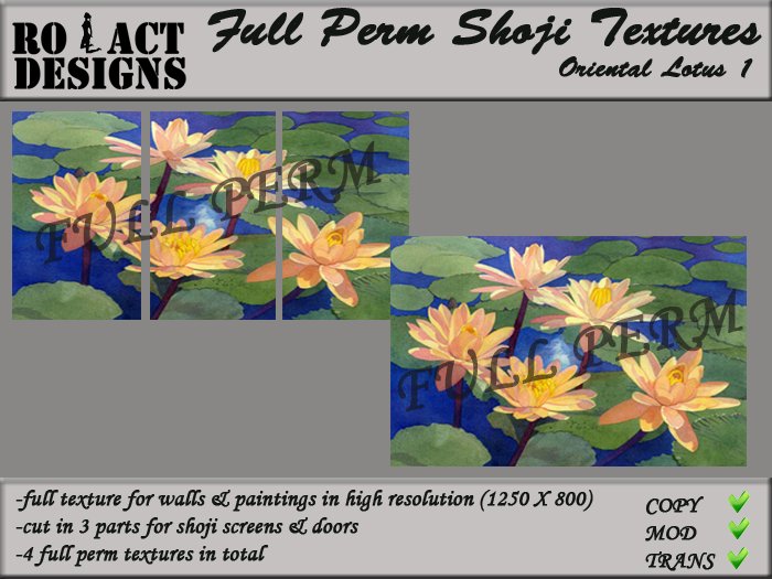 ..::RO!ACT::..DESIGNS Full Perm Asian Shoji Textures- Oriental Lotus 1