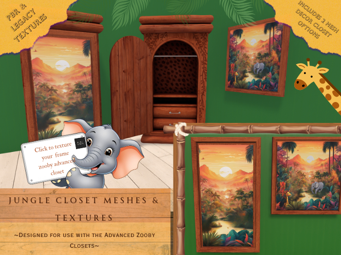 {KK} Zooby Advanced Closet Textures & Decor Meshes for the Zooby Jungle Nursery Set 