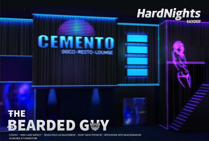 Hard Nights Backdrop & Neon Signs - The Bearded Guy