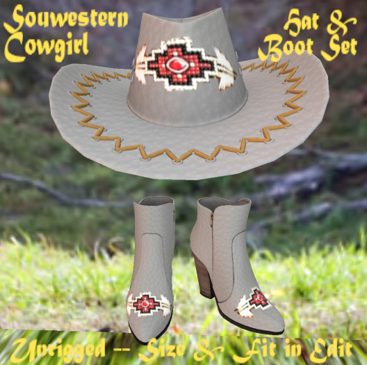 Ladies Gray Western Aztec Beeded Design Matching Hat & Boots Set Southwestern Design - Non-rigged Edit Size & Fit