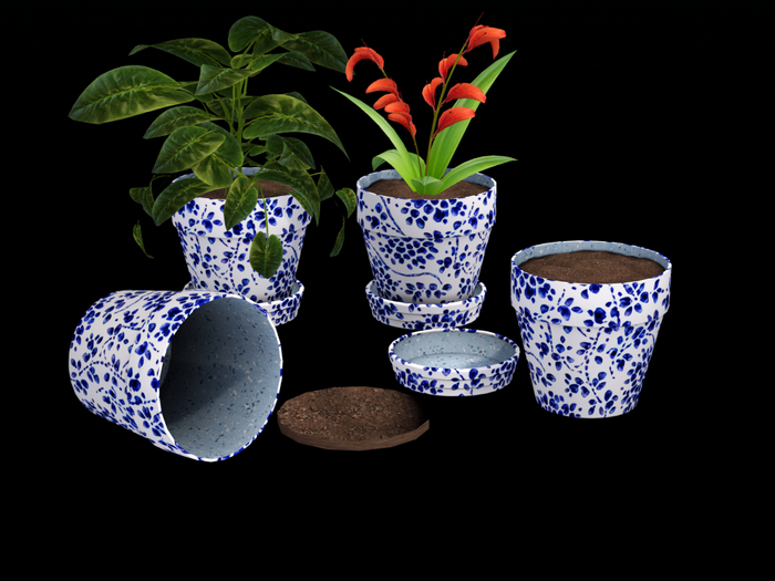 Blue China Flowerpot Set