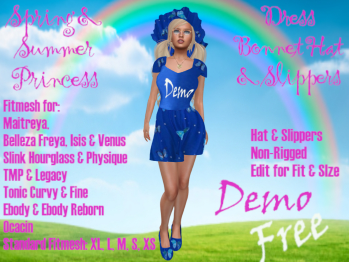 DEMO SHORT PRINCESS DRESS-  Hat & Slippers-Belleza;Slink; Ebody;Legacy;Ocacin; TMP;Tonic; Fitmesh XL-XS