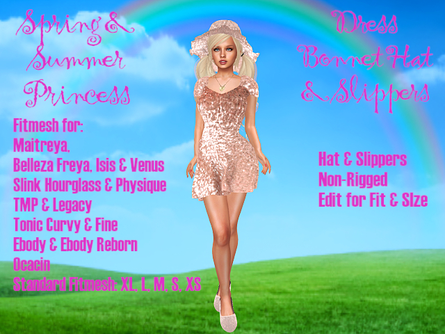 PINK GLITTER PRINCESS DRESS OUTFIT-Hat & Slippers-Belleza;Slink; Ebody;Legacy;Ocacin;TMP;Tonic;Fitmesh XL-XS