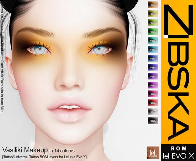 Zibska Evo X ~ Vasiliki Makeup in 14 colors with tattoo and universal tattoo BOM