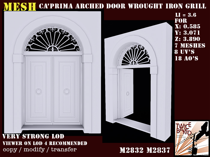 TB Ca'Prima Arched door with wrought iron M2832 M2837