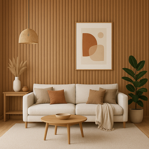 Mesh Modern Wall with Natural Wood Slats