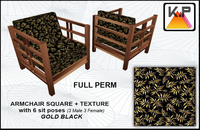Armchair Square with sit poses GOLD BLACK FULL PERM