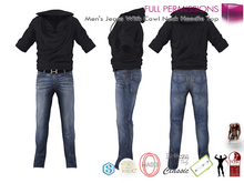Full Perm Men's Cowl Neck Hoodie Denim Pants Blue Jeans Outfit for Belleza Jake Signature Gianni Legacy Slink Classic