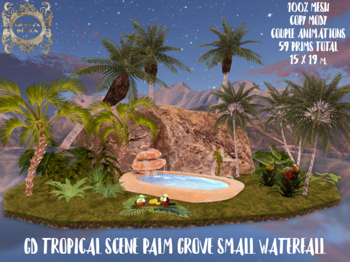 GD TROPICAL SCENE PALM GROVE SMALL WATERFALL