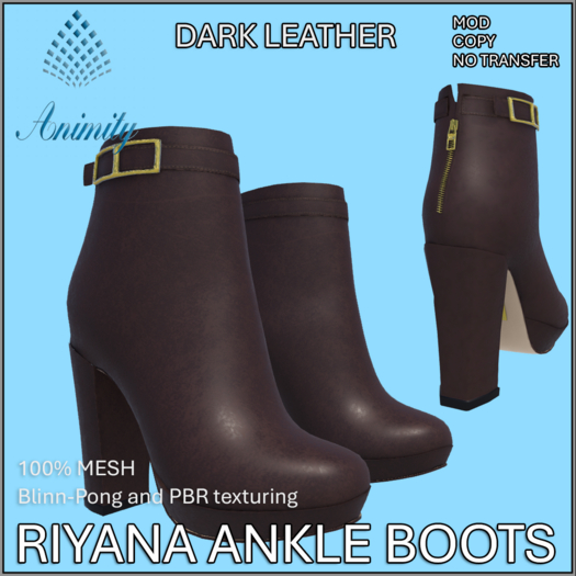 *Animity* Riyana Ankle Boots (Dark Leather)