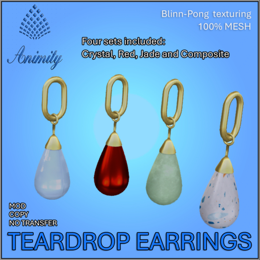 *Animity* Teardrop Earrings (Four Sets)