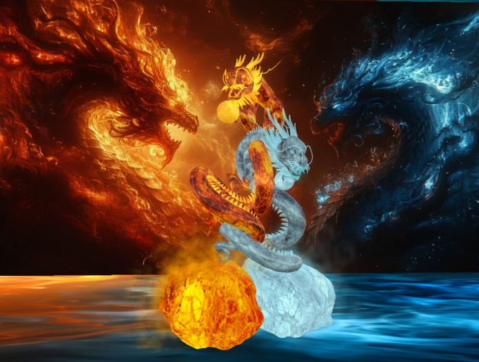 "Fire & Ice" - Eternal Dragons - animated statues